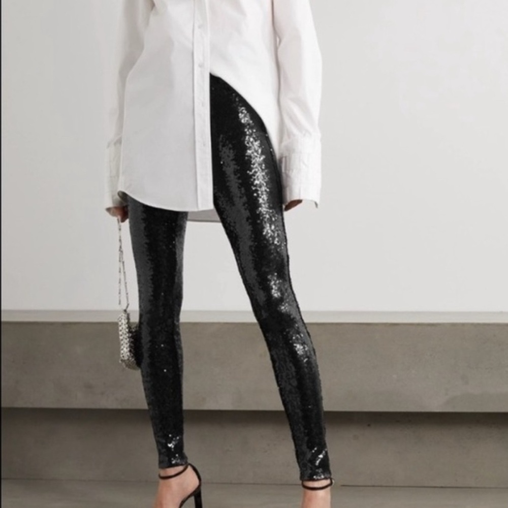 Alice + Olivia Shimmering Black Sequin Skinny Pants